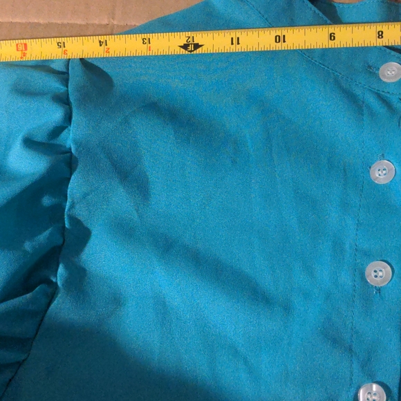 Teal color cuffed button up blouse top non branded no size no label top - Picture 5 of 10